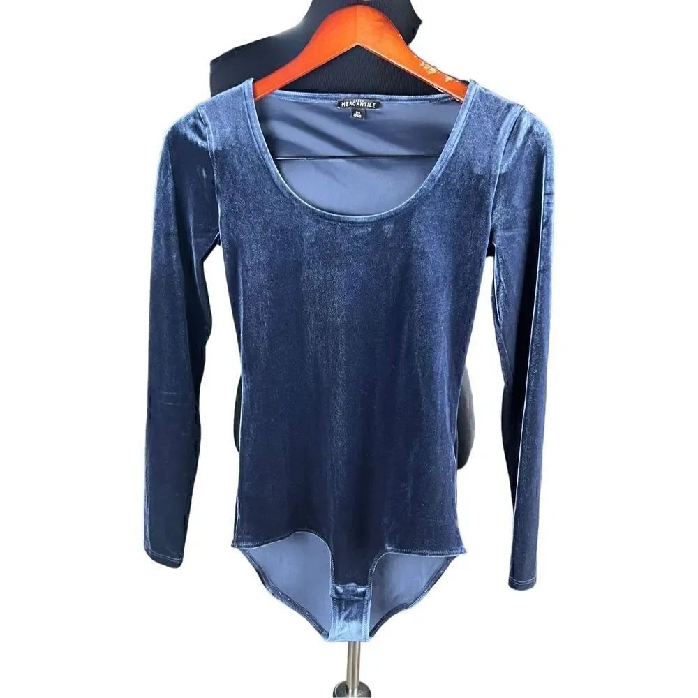 J crew XS blue velvet body suit one piece scoop neck love sleeve